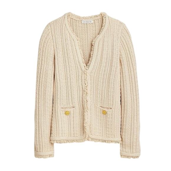 J. Crew Sweaters - J.Crew Textured Cable-Knit Wool-Blend Lady Jacket With Fringe Bone Cream Medium